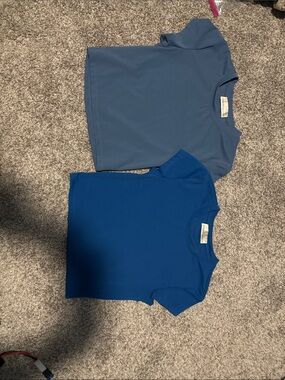 Zenana Crewneck cropped Short Sleeve performance Tee - Blue & Slate- set of 2
